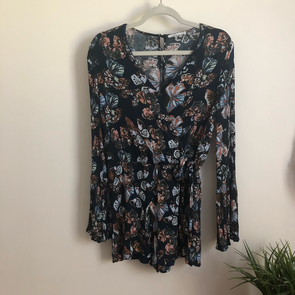 Butterfly Long Sleeve Faux Wrap Romper